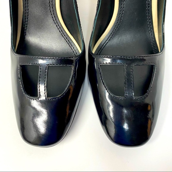Tory Burch Faye Black Dark Ivory Patent Leather Block Pump Heels Size 7 - Picture 12 of 15